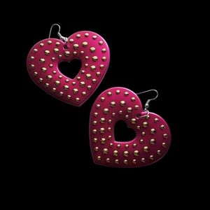 Heart-Shaped Pink and Gold Studded Earrings